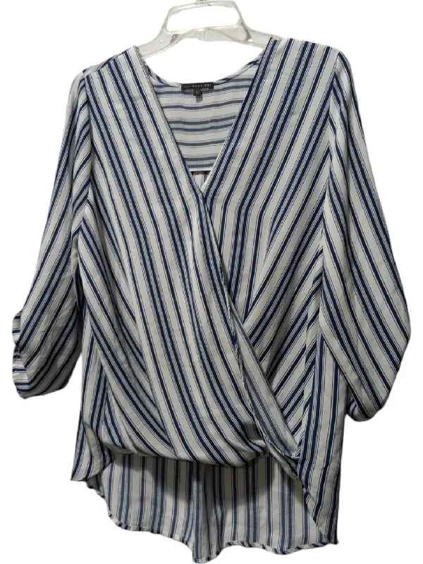 Blouse Long Sleeve By West Kei In Striped Pattern, Size: L