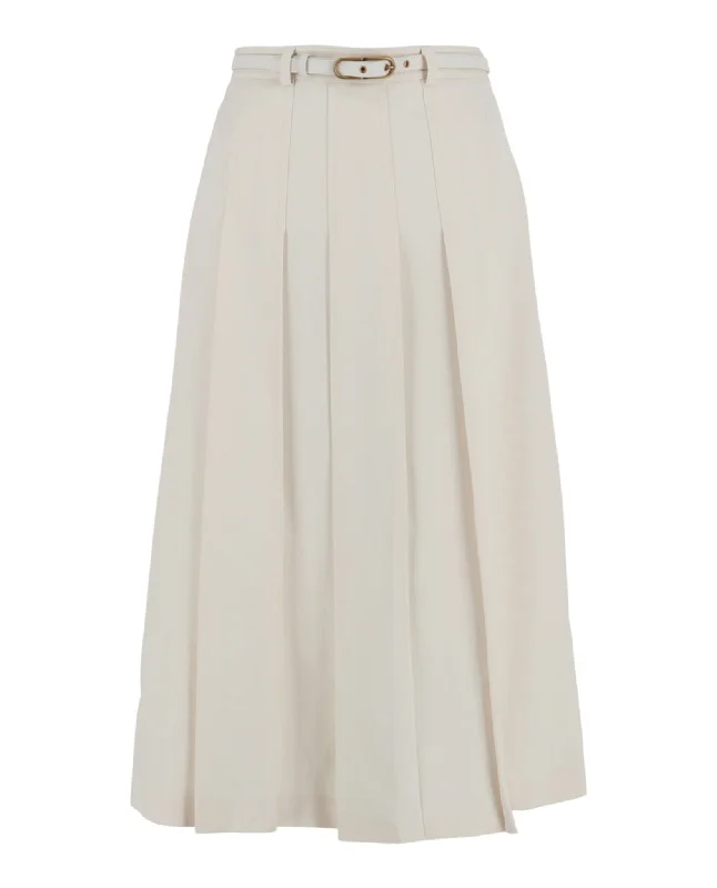 Pleated Belted A-Line Skirt