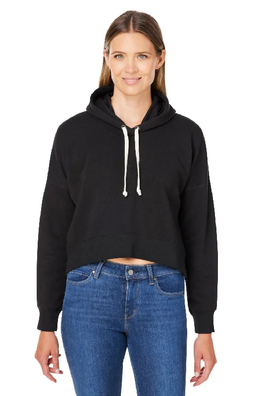 J America Womens Cropped Hooded Sweatshirt Hoodie - Solid Black