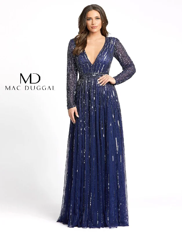 Midnight 14 Mac Duggal Long Sleeve Sequins A Line Evening Dress Sale